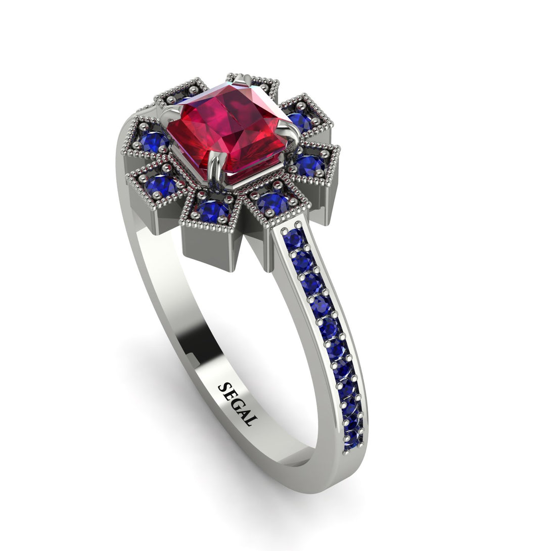 Geometrical Radiant Ruby Engagement Ring - Jennifer No. 72