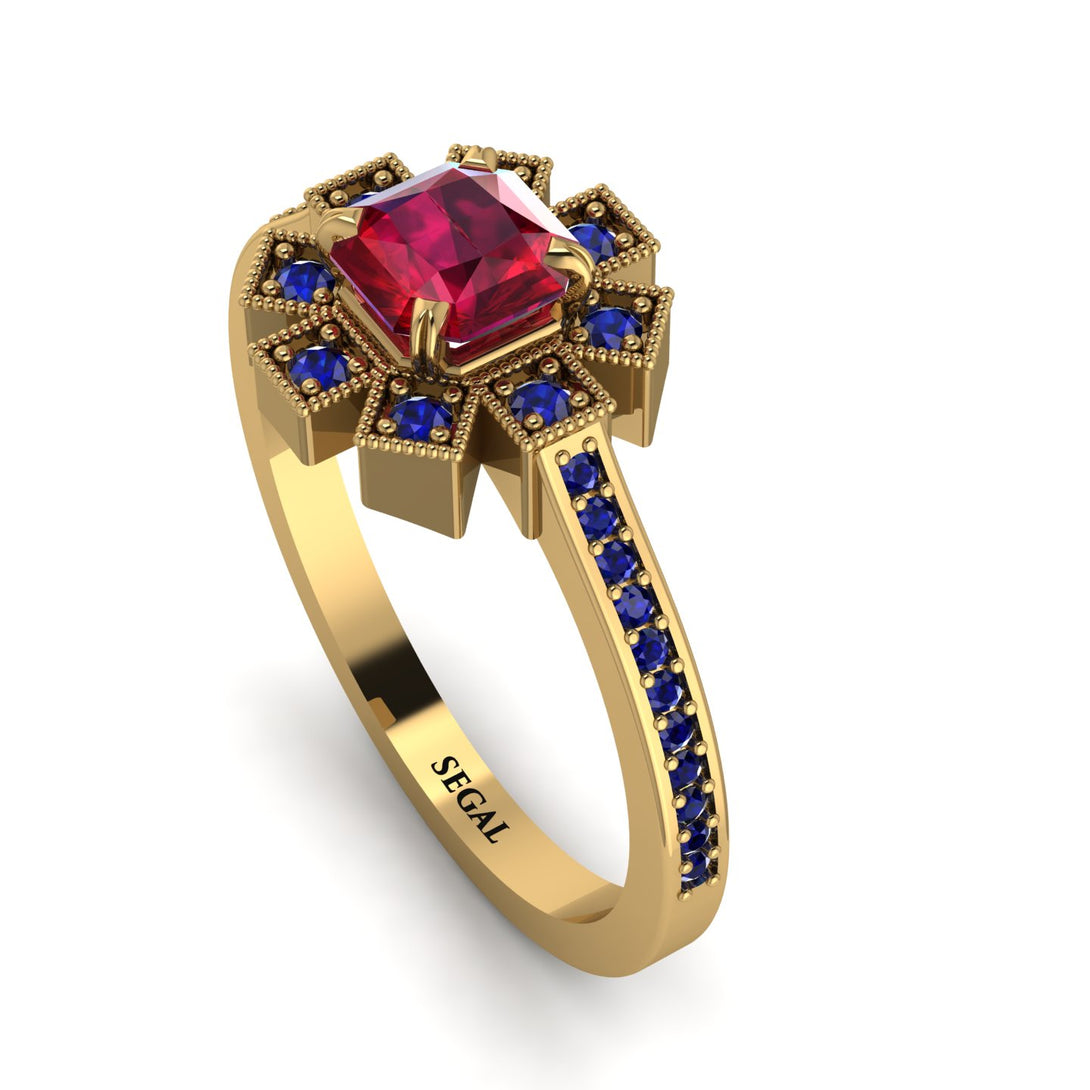 Geometrical Radiant Ruby Engagement Ring - Jennifer No. 70