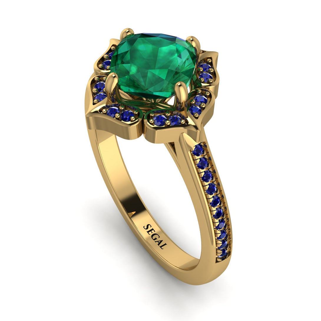 Glamorous Cushion Emerald Halo Engagement Ring - Susan No. 64
