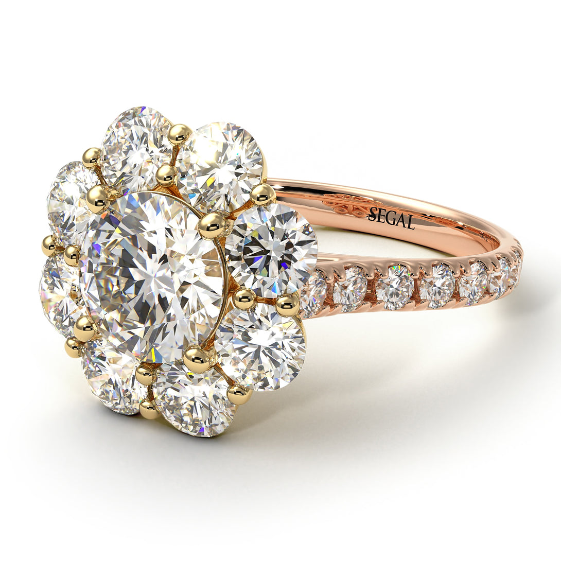 Two Tones Glamorous Diamond Halo Engagement Ring - Amaya No. 76