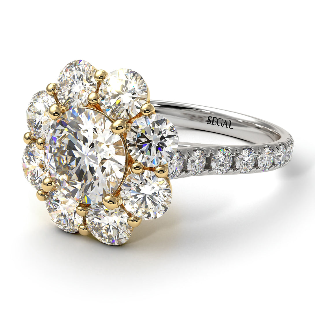 Two Tones Glamorous Diamond Halo Engagement Ring - Amaya No. 77