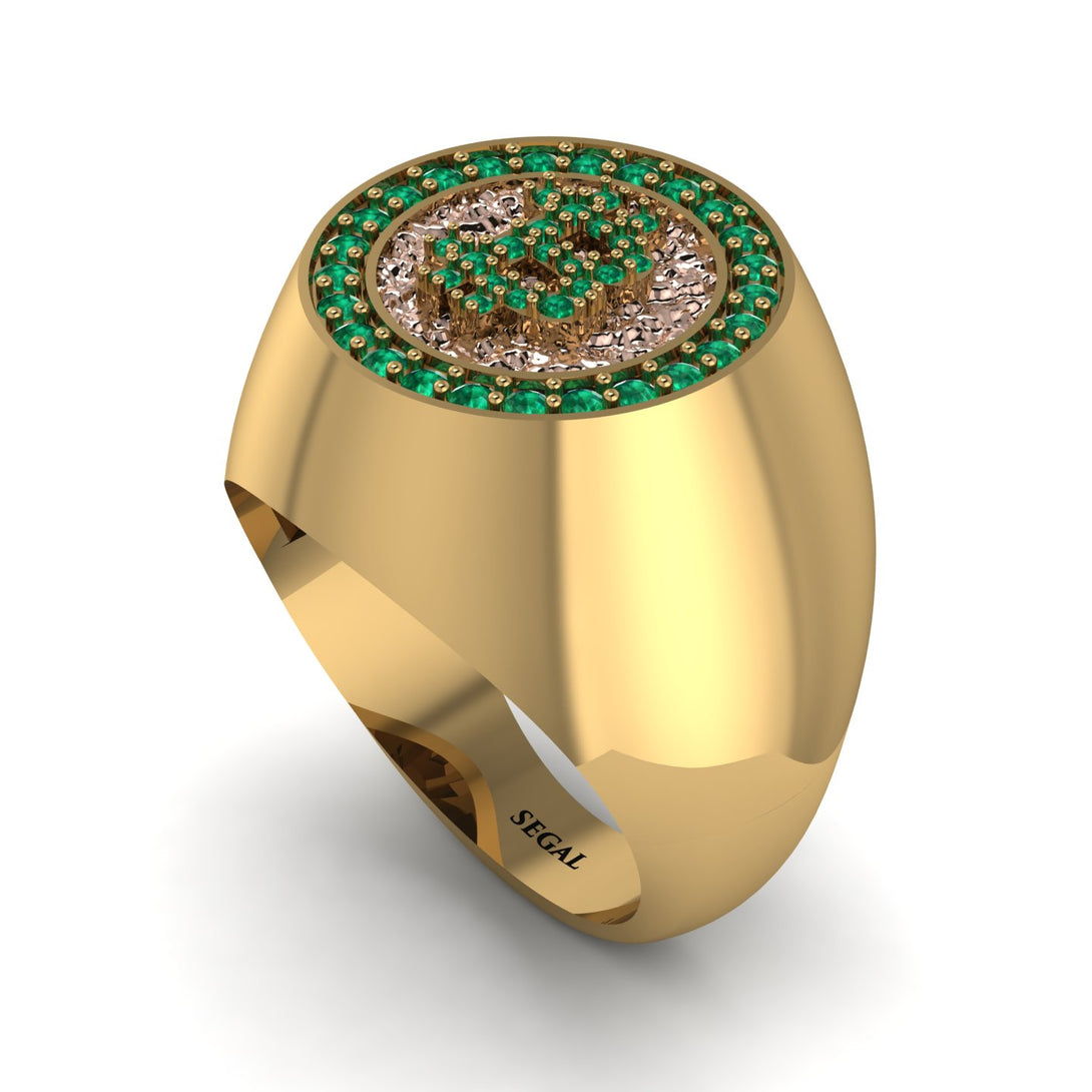 Glamorous Emerald Bitcoin Ring - Dominic No. 13 - 18K Yellow Gold+18K Rose Gold Natural Emerald | Segal Jewelry