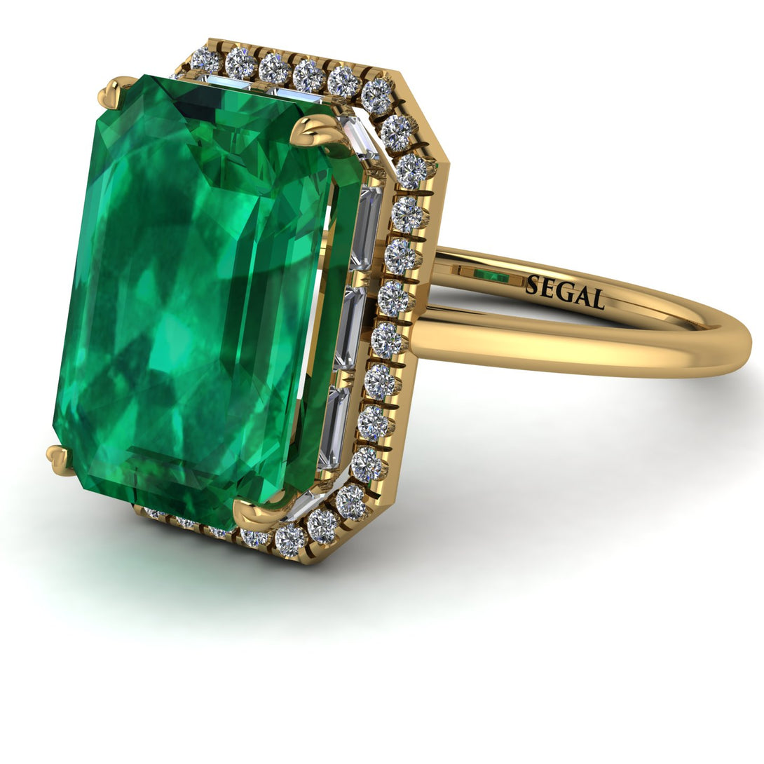 Halo Emerald Cut Emerald Ring With Hidden Diamonds - Rowan No. 4