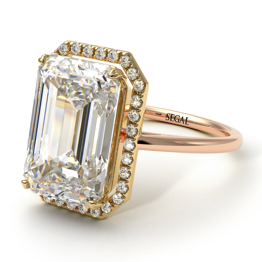 Two Tones Halo Emerald Cut Halo Diamond Engagement Ring - Izabella No. 76