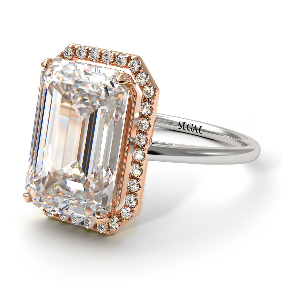 Two Tones Halo Emerald Cut Halo Diamond Engagement Ring - Izabella No. 78