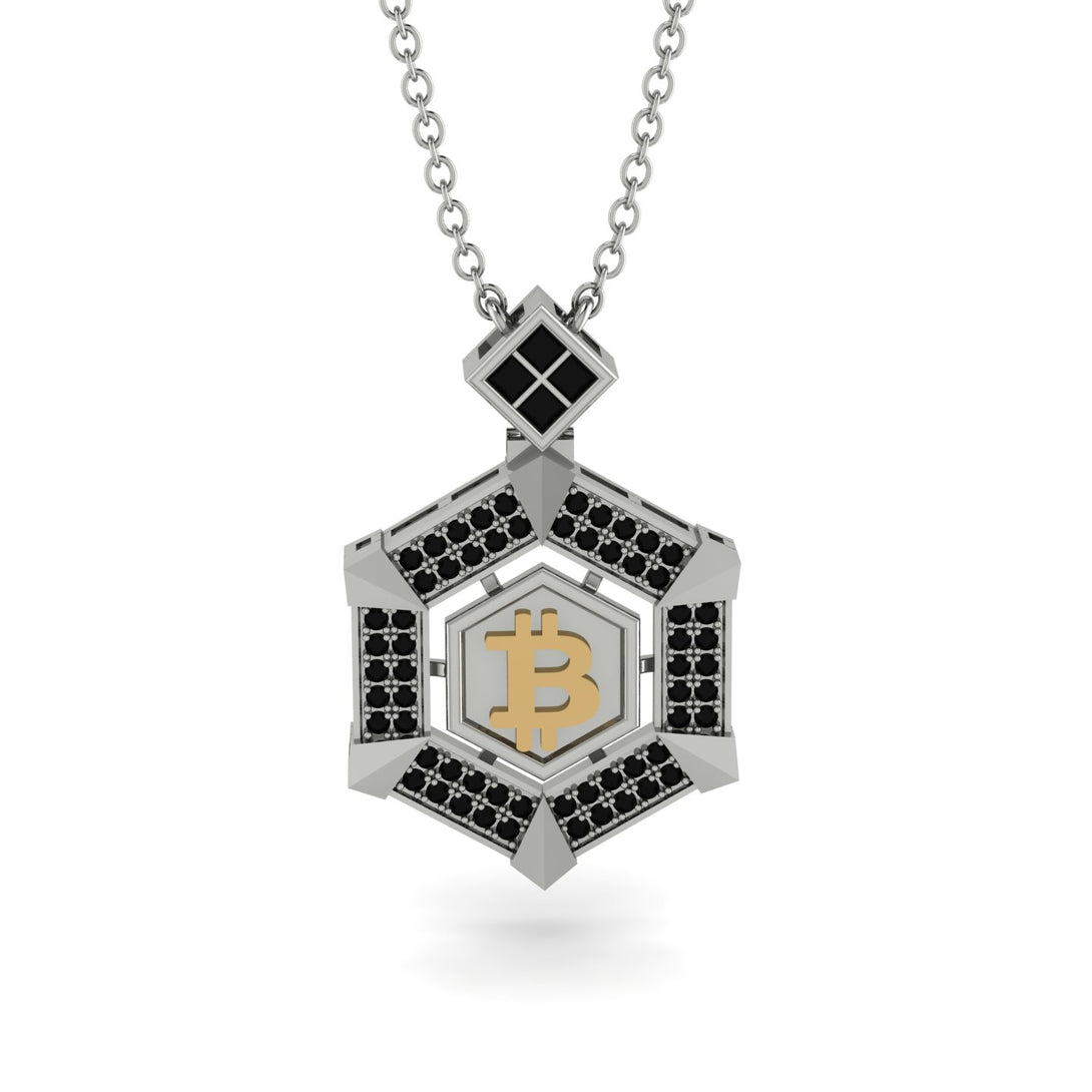 Hexagon Black Diamond Bitcoin Pendant - Jeremiah No. 21