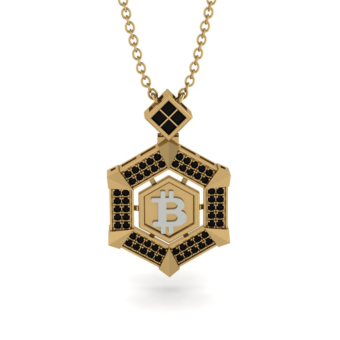 Hexagon Black Diamond Bitcoin Pendant - Jeremiah No. 25