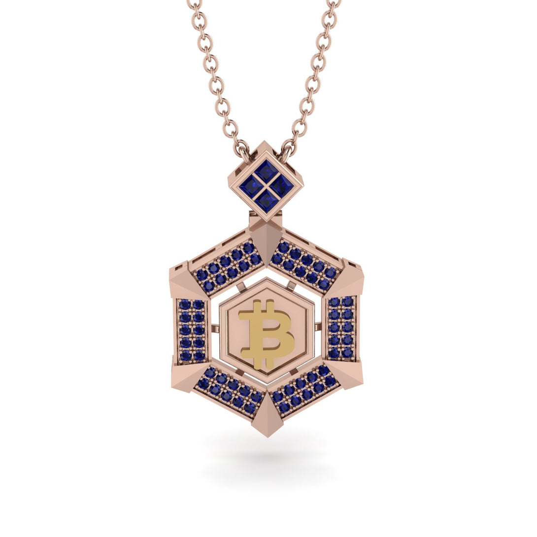 Hexagon Sapphire Bitcoin Pendant - Jeremiah No. 38