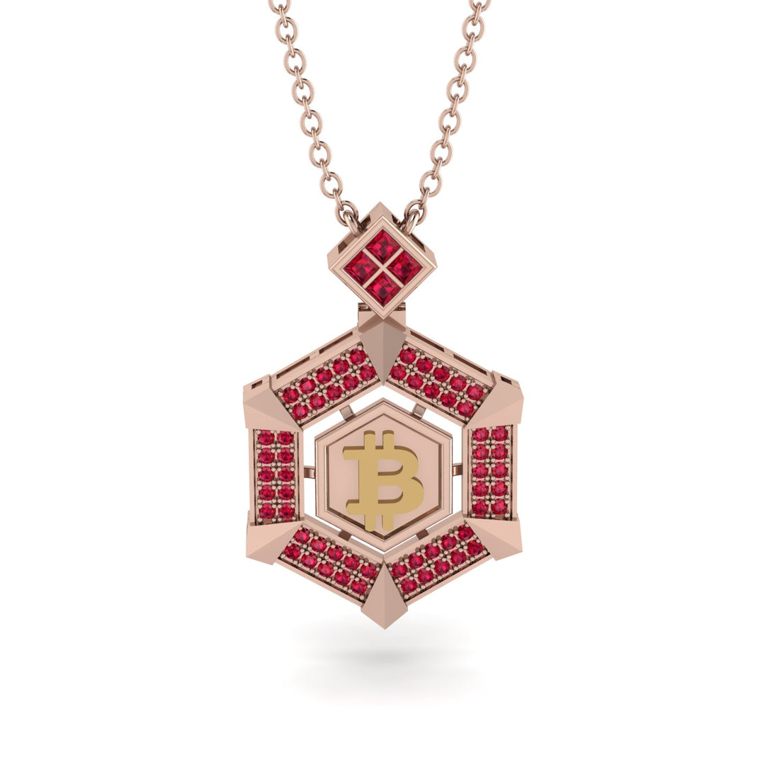 Hexagon Ruby Bitcoin Pendant - Jeremiah No. 29