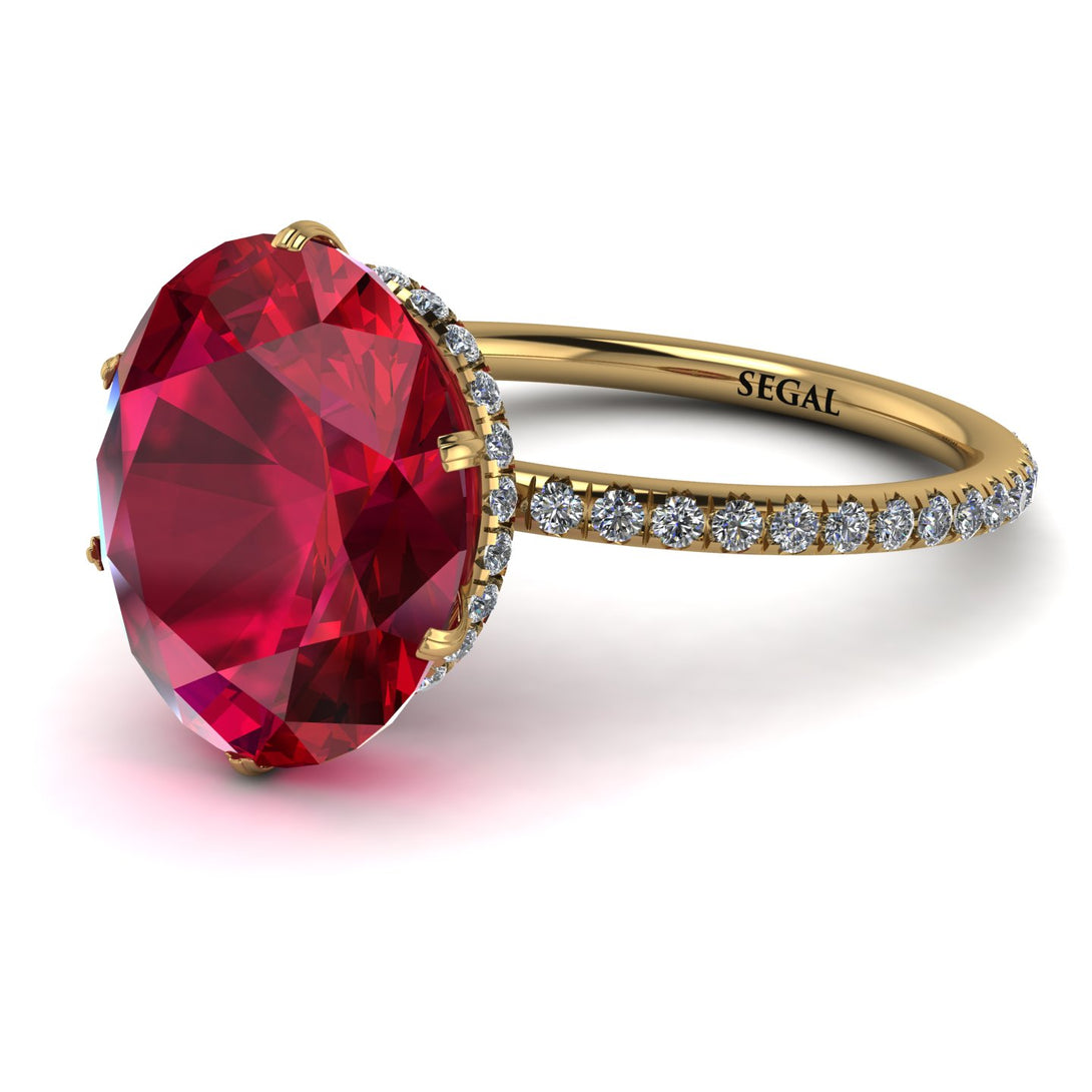Hidden Halo Oval Ruby Engagement Ring - Gemma No. 10