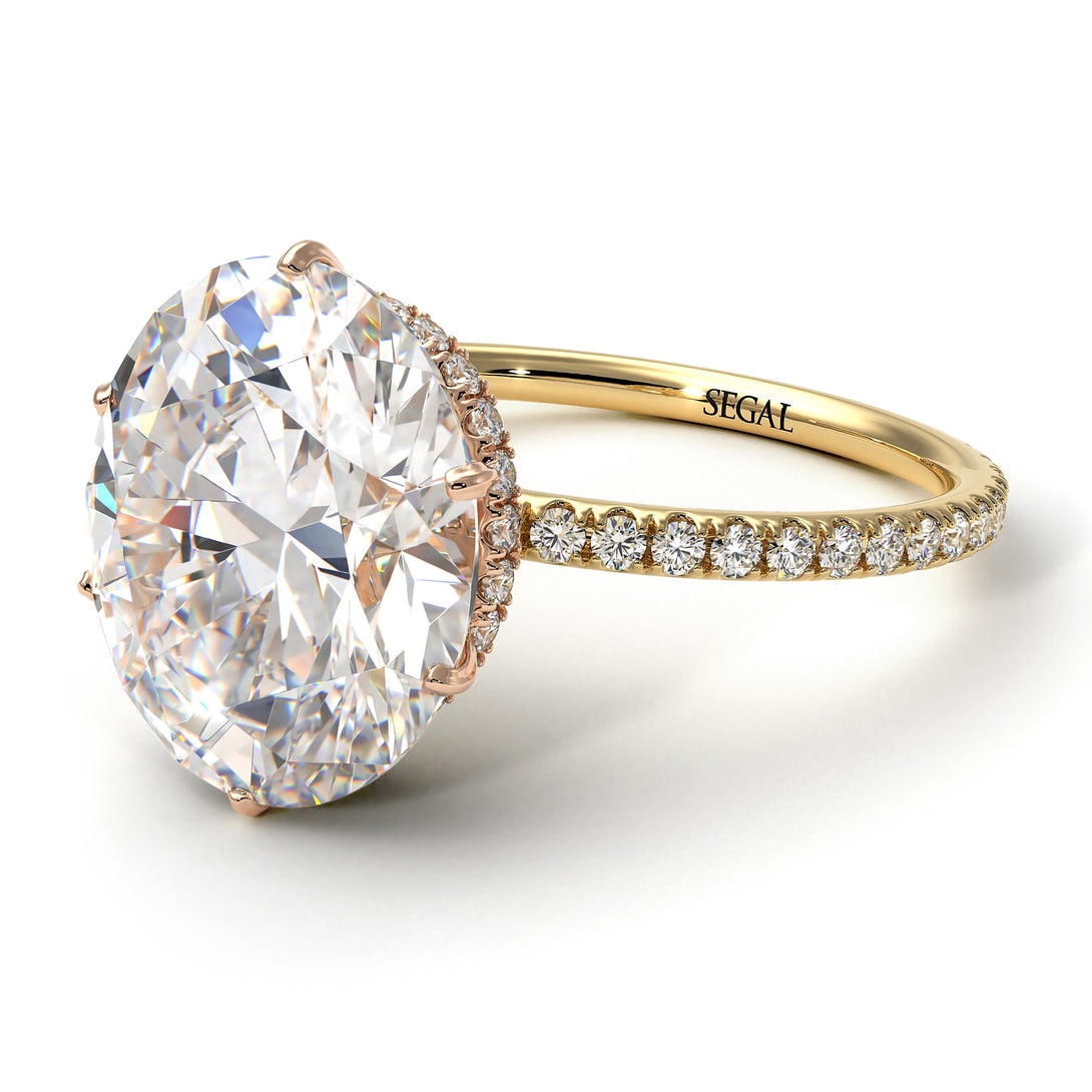 Two Tones Hidden Halo Oval Diamond Engagement Ring - Gemma No. 76