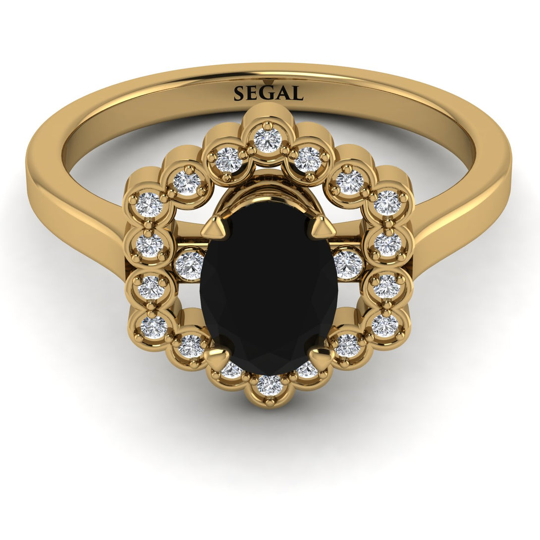 Honeycomb Halo Oval Black Diamond Ring - Laura No. 7
