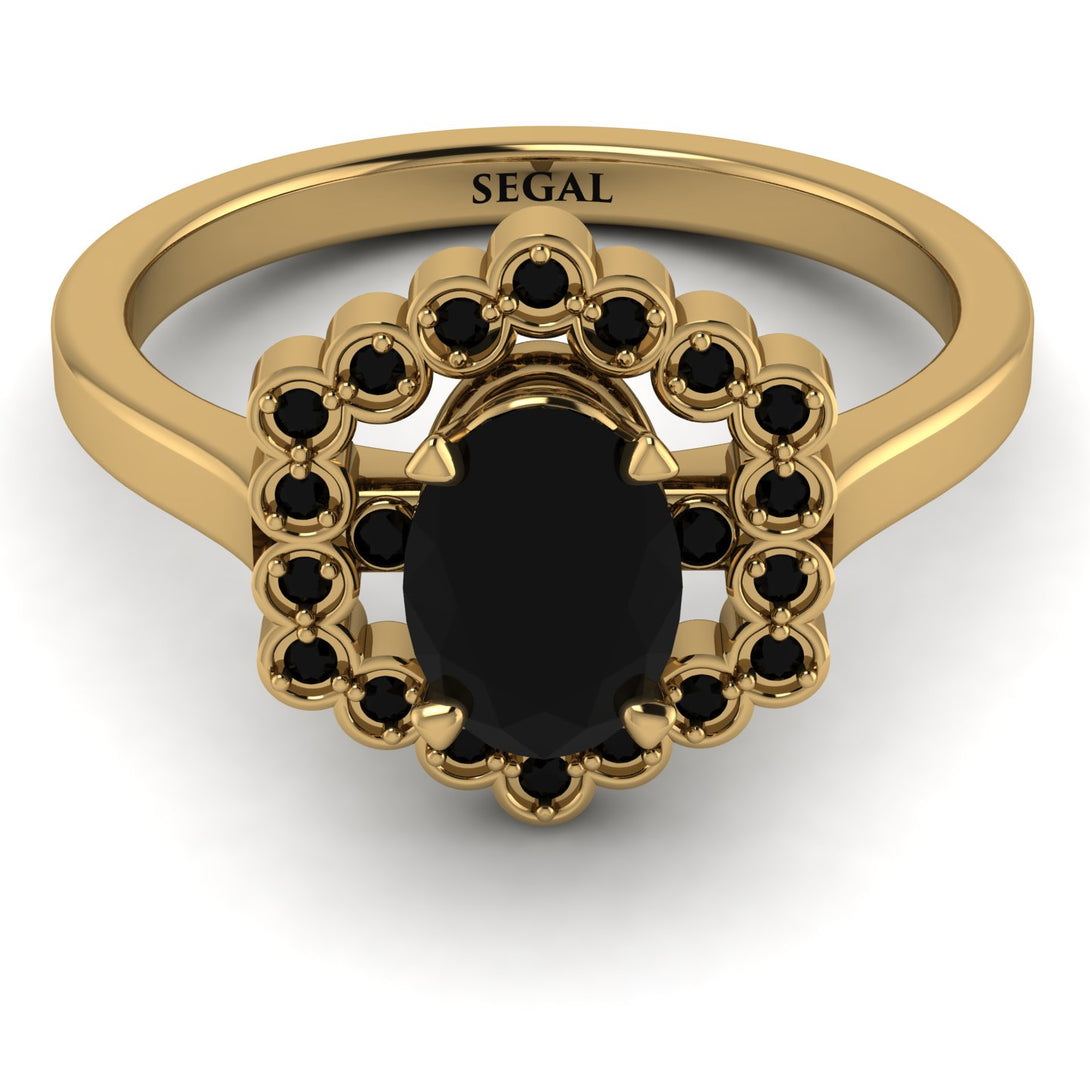 Honeycomb Halo Oval Black Diamond Ring - Laura No. 37