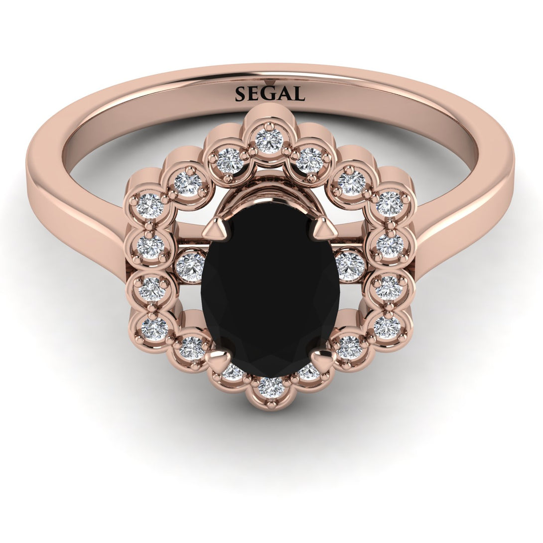Honeycomb Halo Oval Black Diamond Ring - Laura No. 8