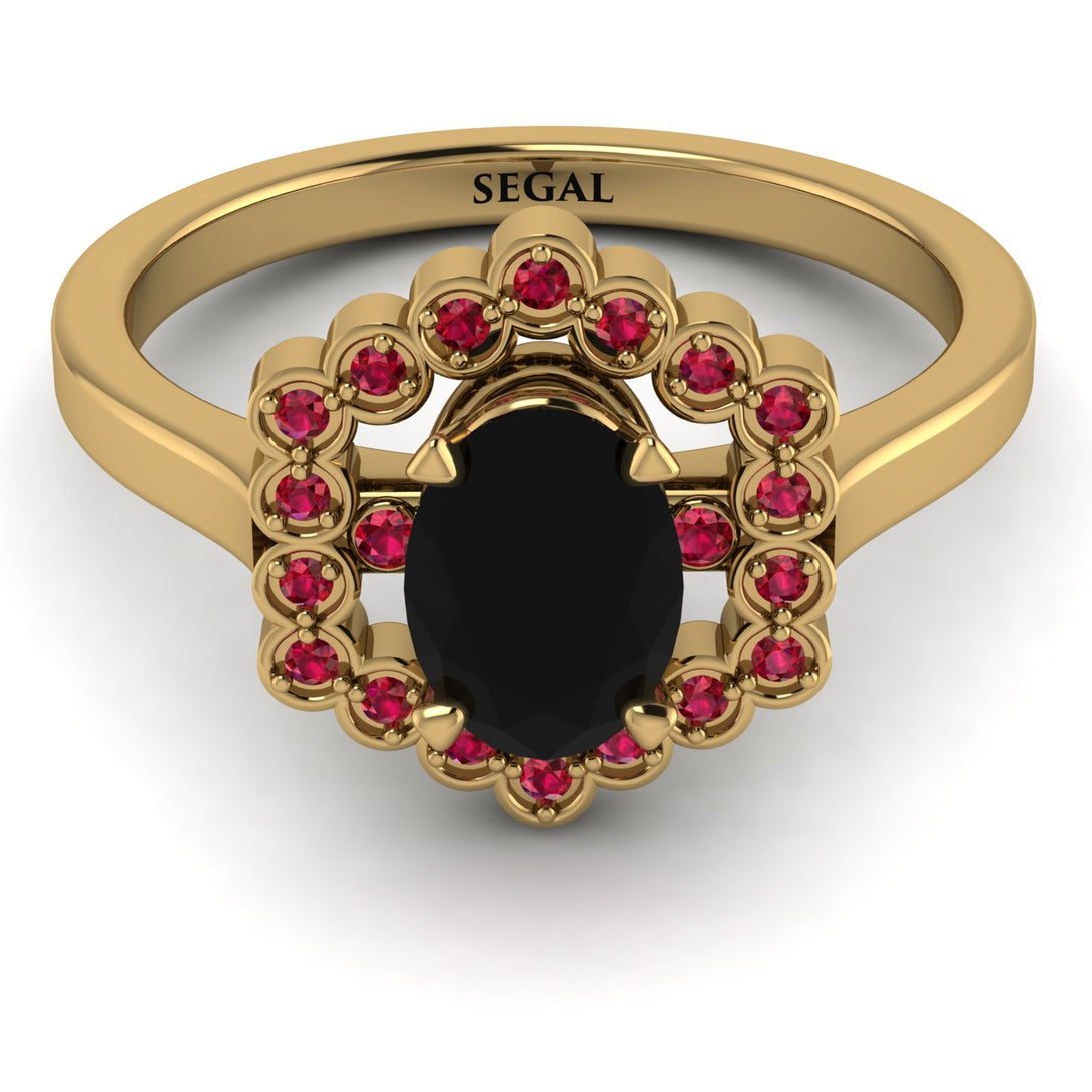 Honeycomb Halo Oval Black Diamond Ring - Laura No. 52