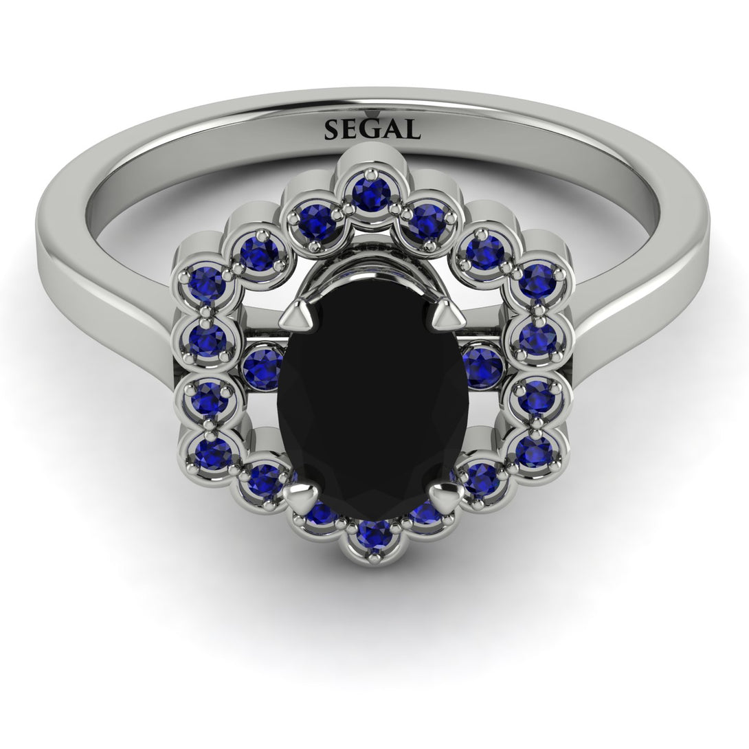 Honeycomb Halo Oval Black Diamond Ring - Laura No. 69