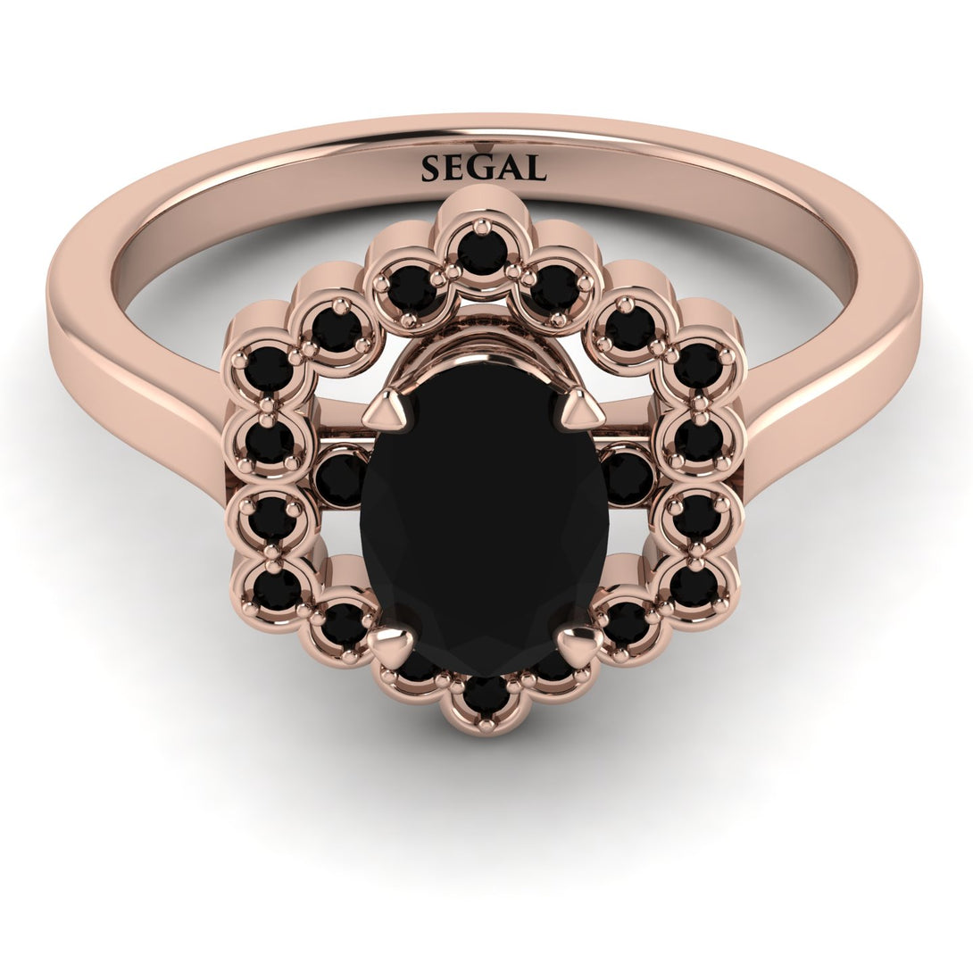Honeycomb Halo Oval Black Diamond Ring - Laura No. 38