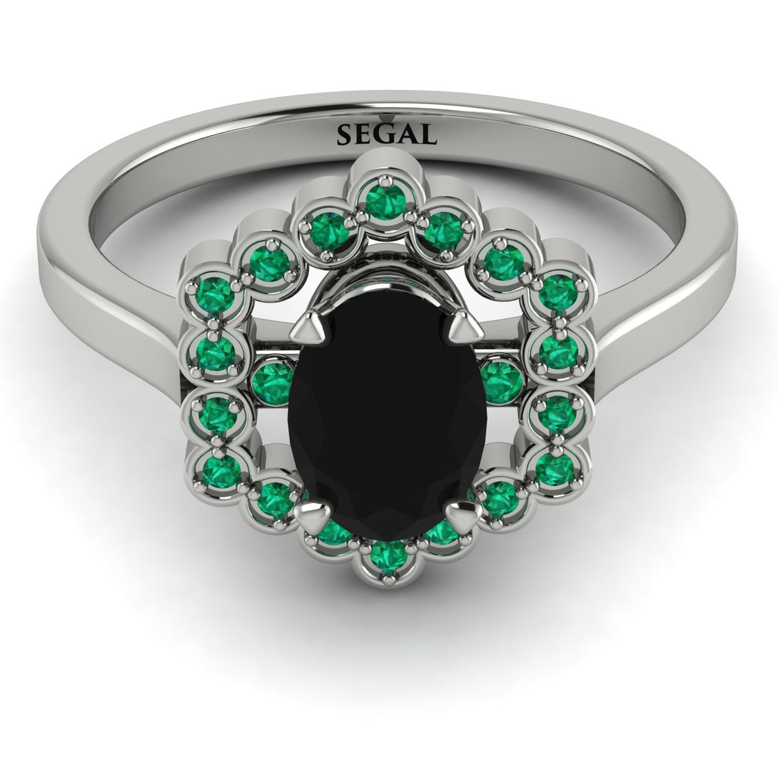Honeycomb Halo Oval Black Diamond Ring - Laura No. 24