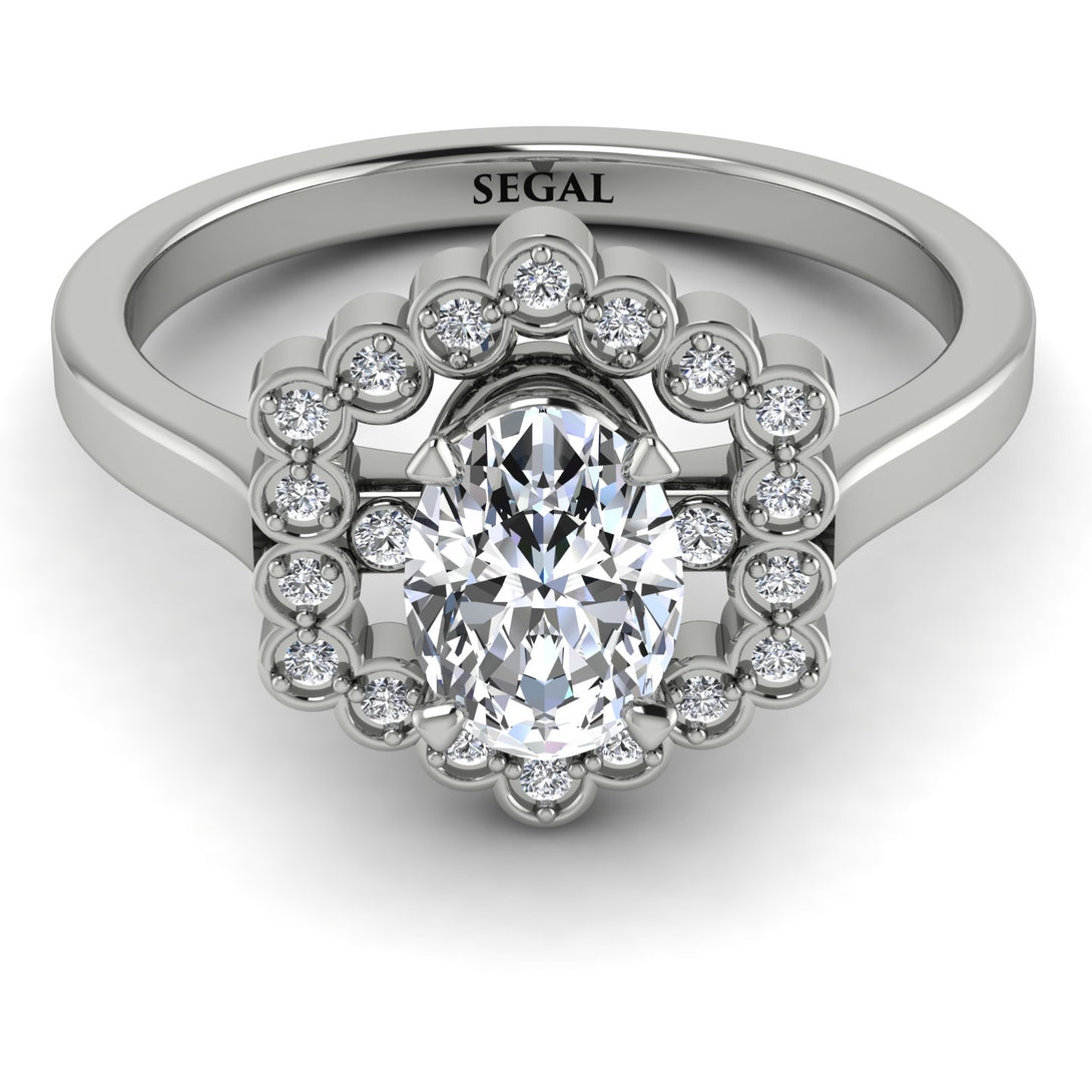 Honeycomb Halo Oval Diamond Ring - Laura No. 3