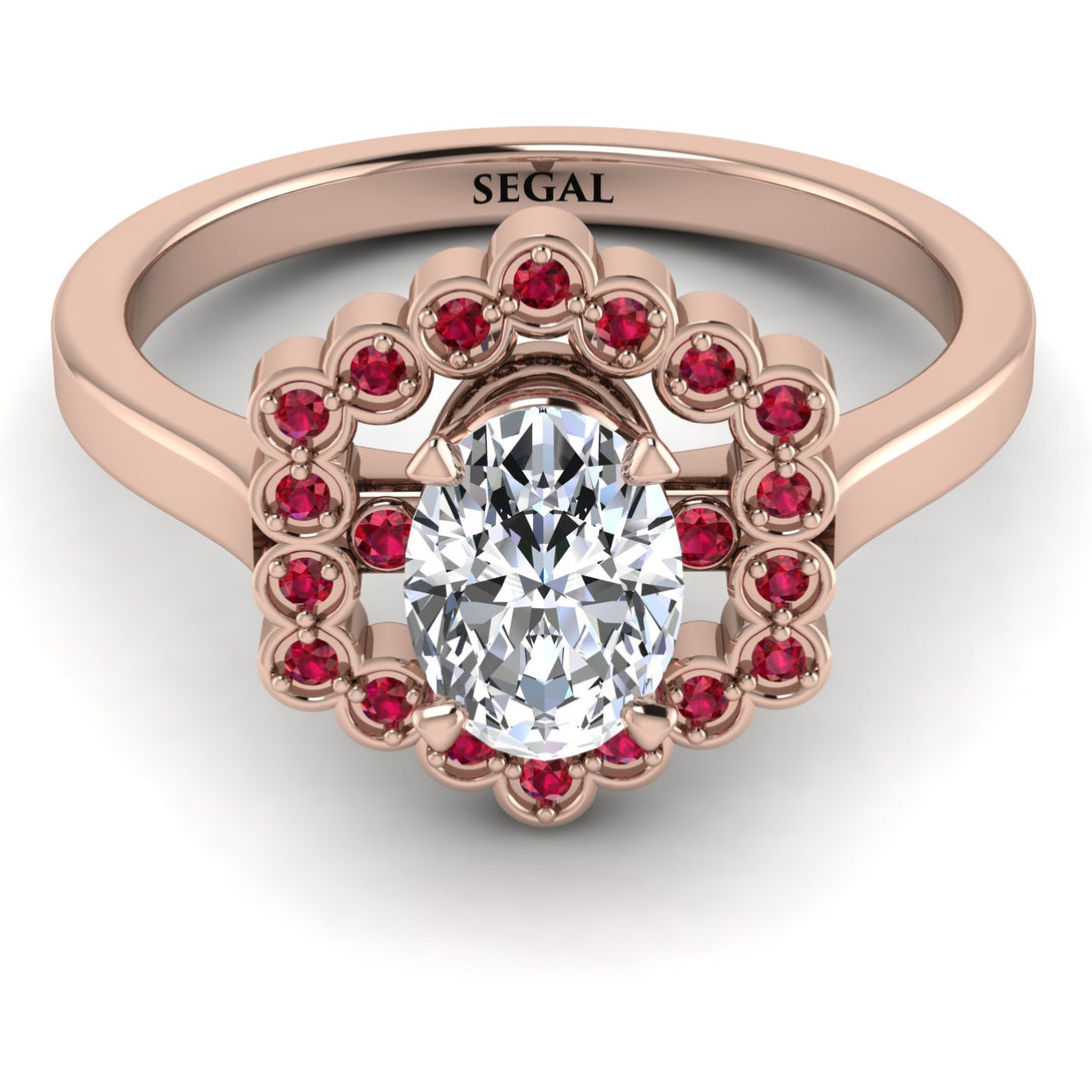 Honeycomb Halo Oval Diamond Ring - Laura No. 47