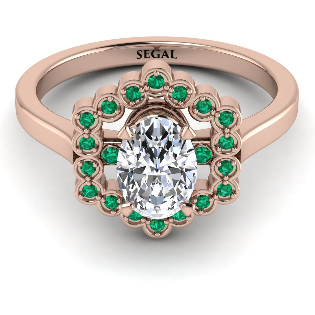 Honeycomb Halo Oval Diamond Ring - Laura No. 17