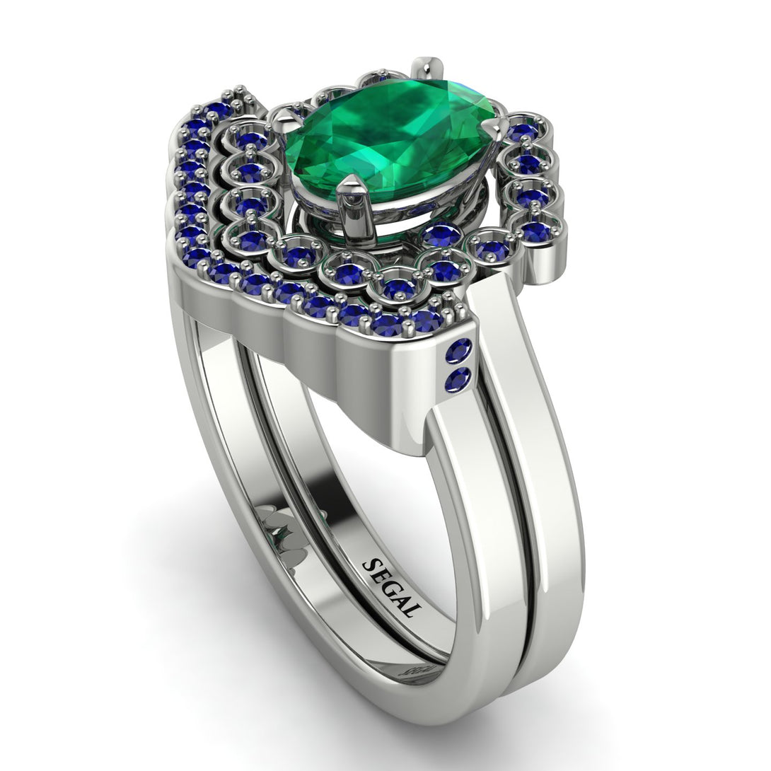 Honeycomb Halo Oval Emerald Bridal Set - Laura No. 66