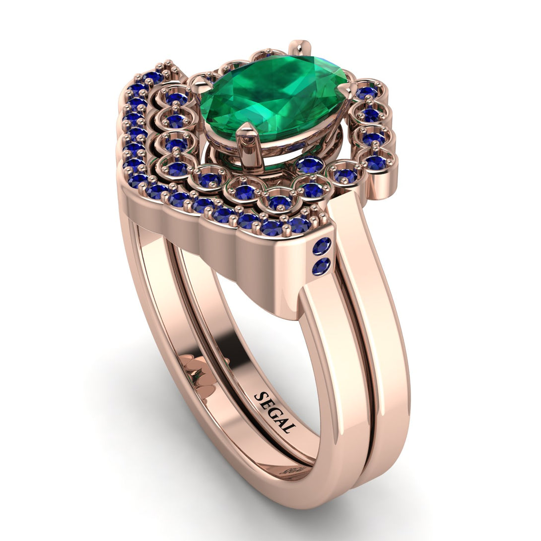 Honeycomb Halo Oval Emerald Bridal Set - Laura No. 65