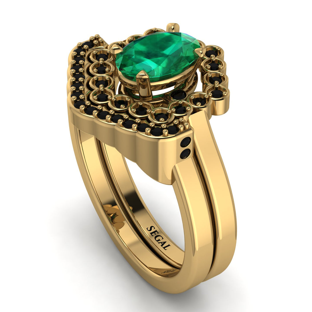 Honeycomb Halo Oval Emerald Bridal Set - Laura No. 34