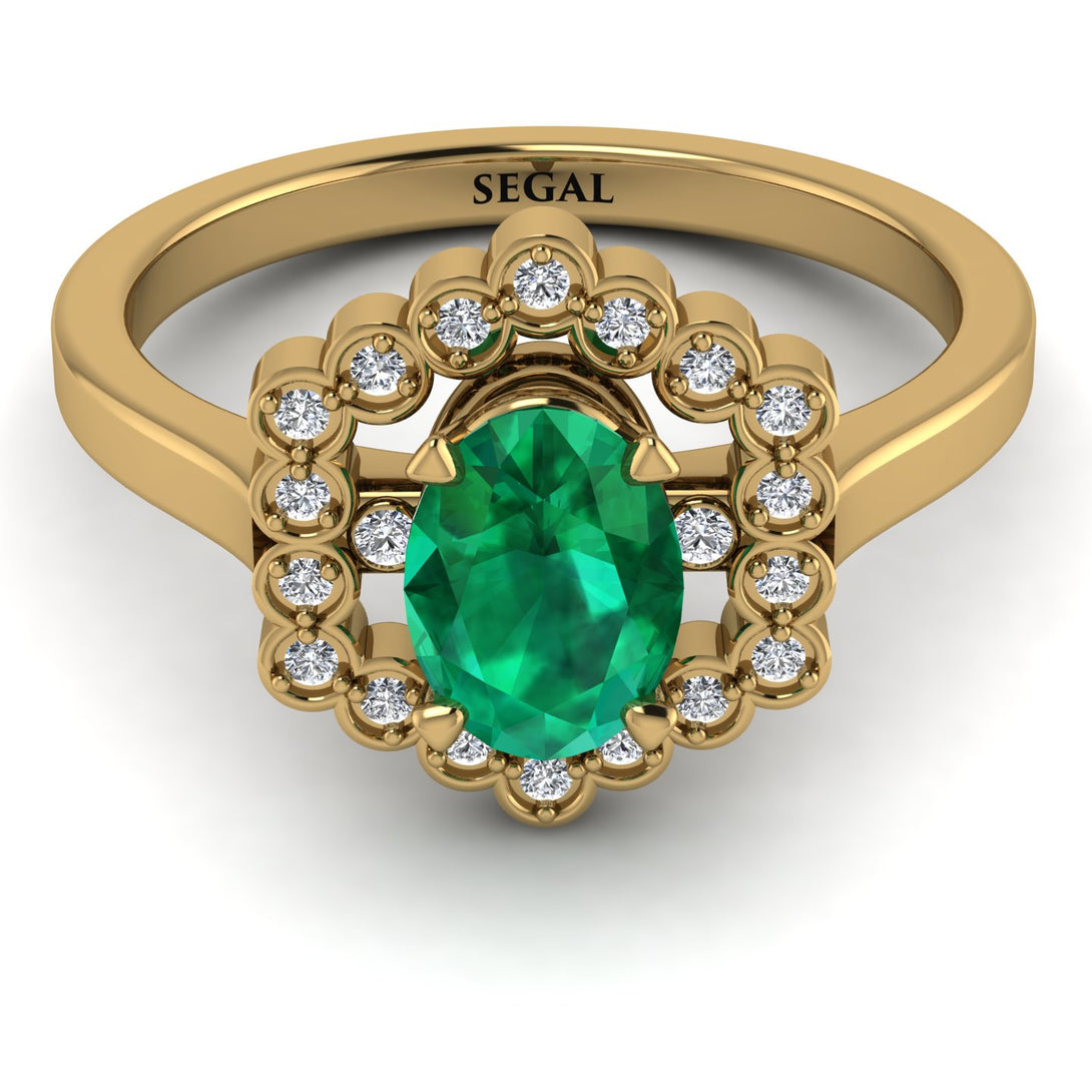 Honeycomb Halo Oval Emerald Ring - Laura No. 4