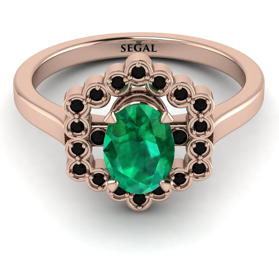Honeycomb Halo Oval Emerald Ring - Laura No. 35