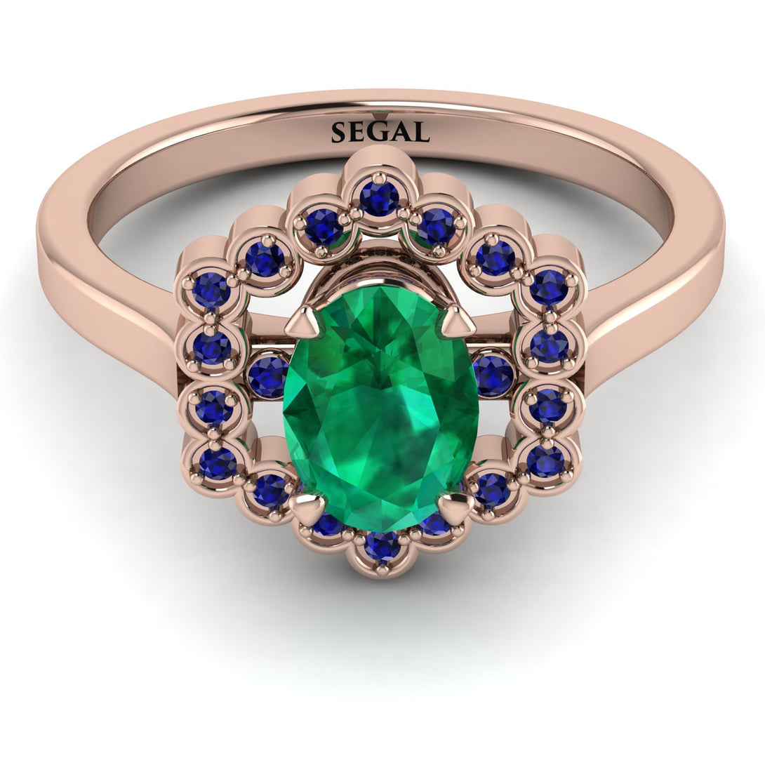 Honeycomb Halo Oval Emerald Ring - Laura No. 65