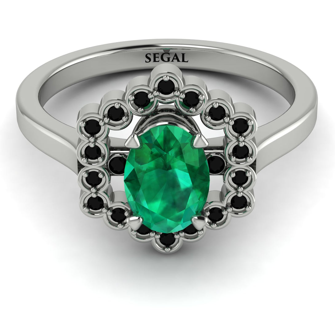 Honeycomb Halo Oval Emerald Ring - Laura No. 36