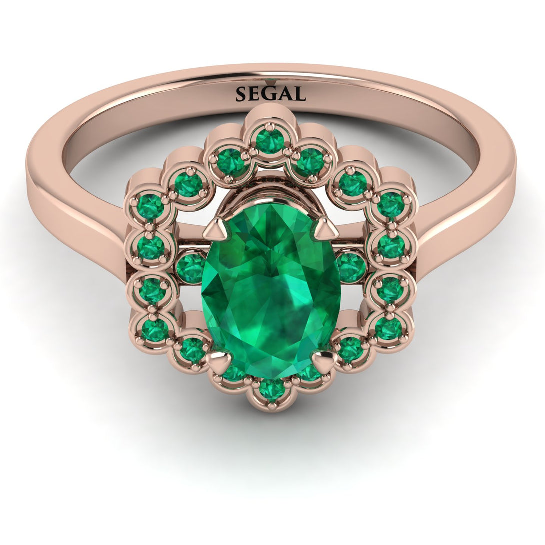 Honeycomb Halo Oval Emerald Ring - Laura No. 20
