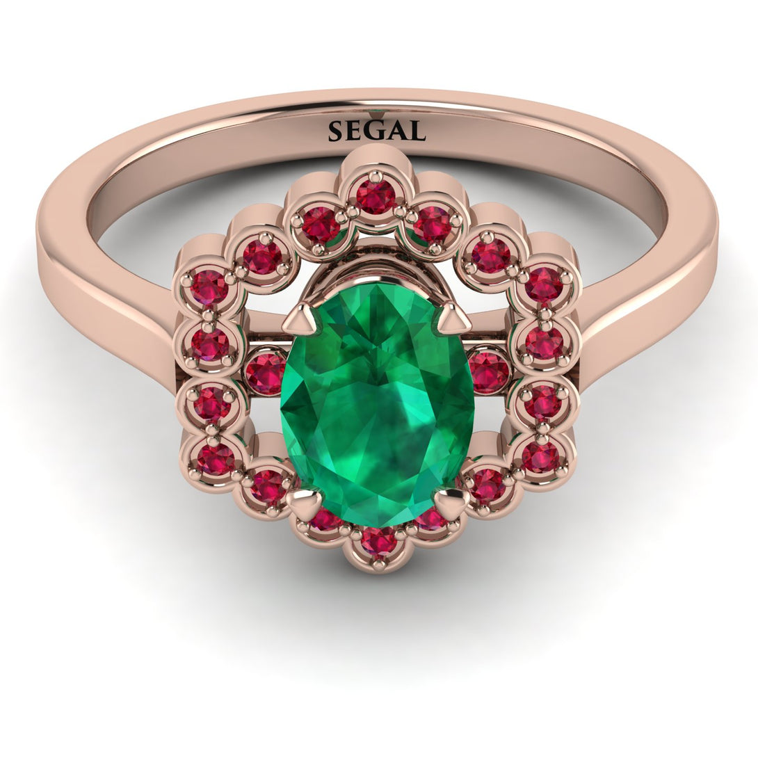 Honeycomb Halo Oval Emerald Ring - Laura No. 50