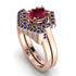 Honeycomb Halo Oval Ruby Bridal Set - Laura No. 71 image 1