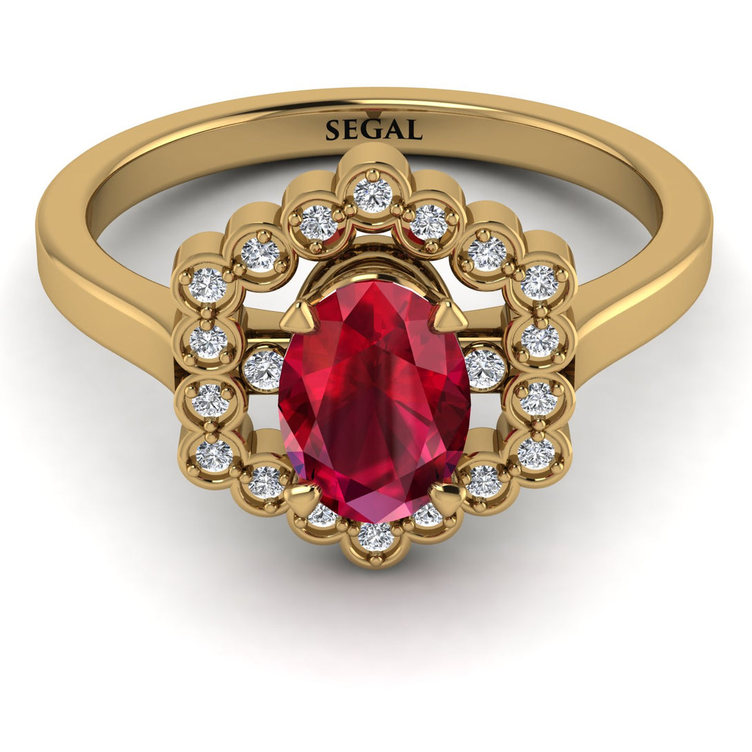 Honeycomb Halo Oval Ruby Ring - Laura No. 10