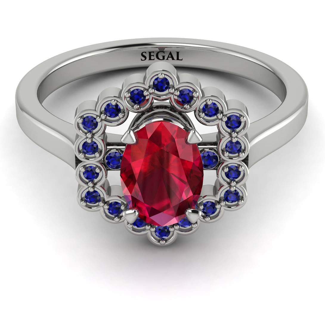 Honeycomb Halo Oval Ruby Ring - Laura No. 72