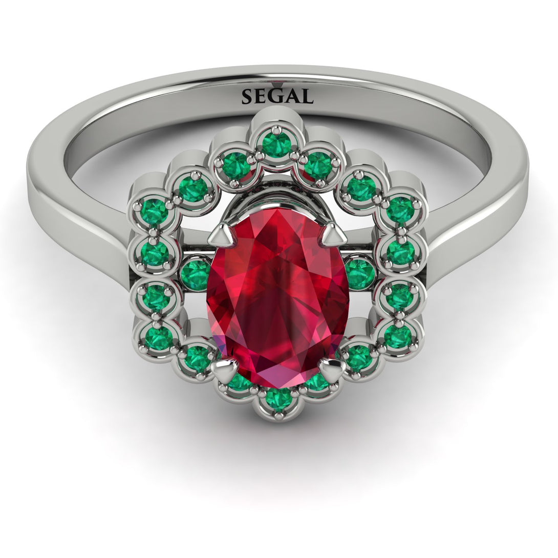 Honeycomb Halo Oval Ruby Ring - Laura No. 27