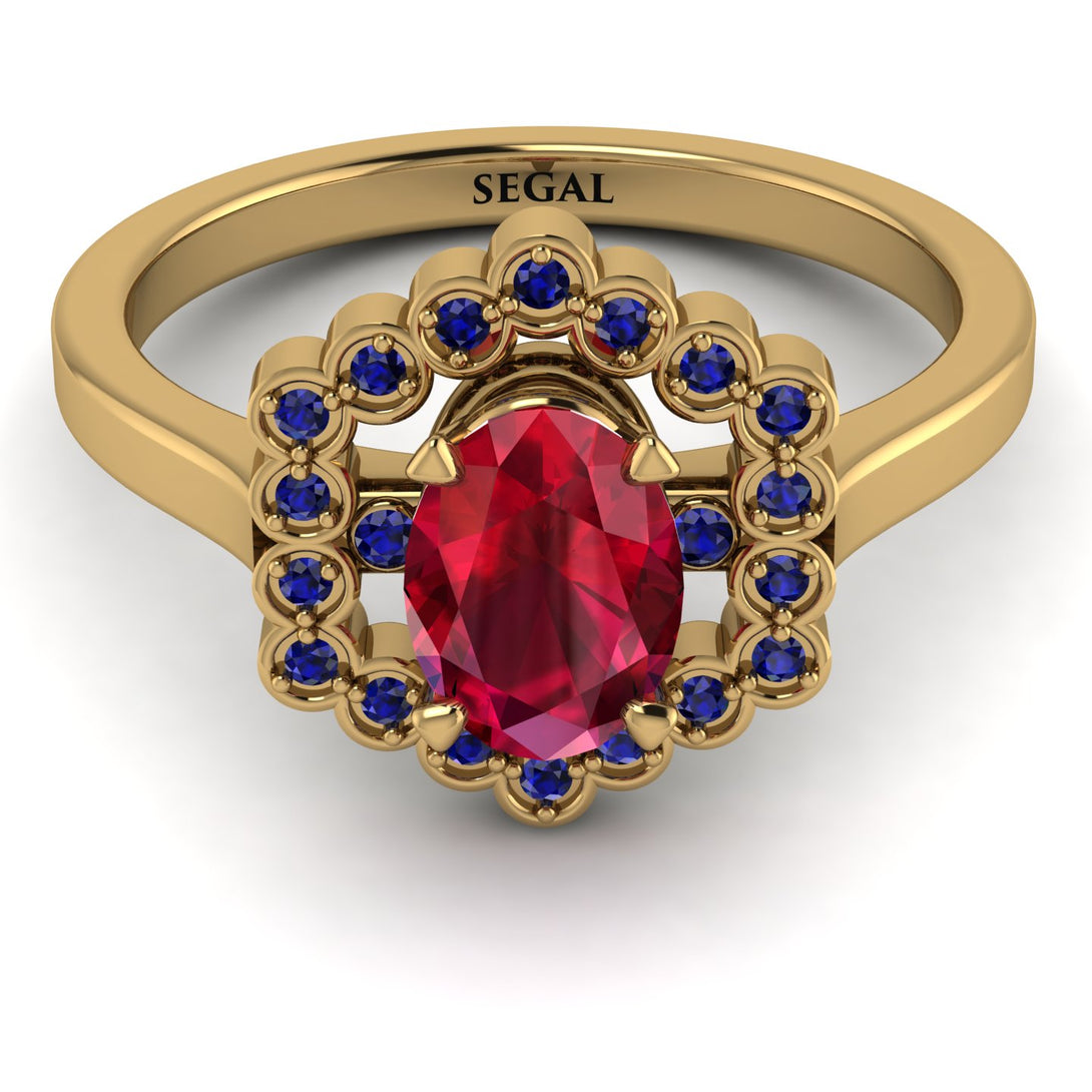 Honeycomb Halo Oval Ruby Ring - Laura No. 70