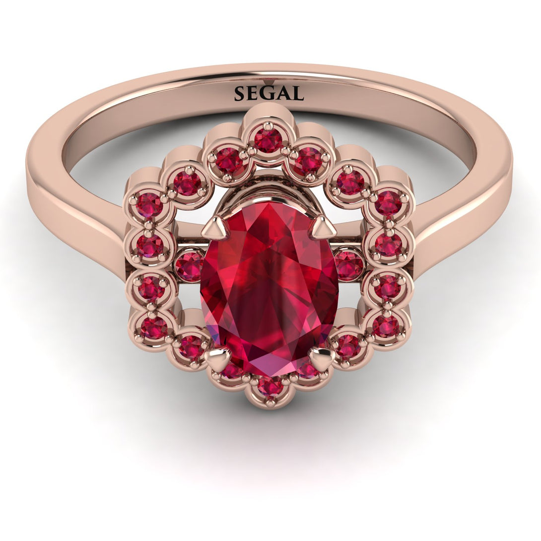 Honeycomb Halo Oval Ruby Ring - Laura No. 56
