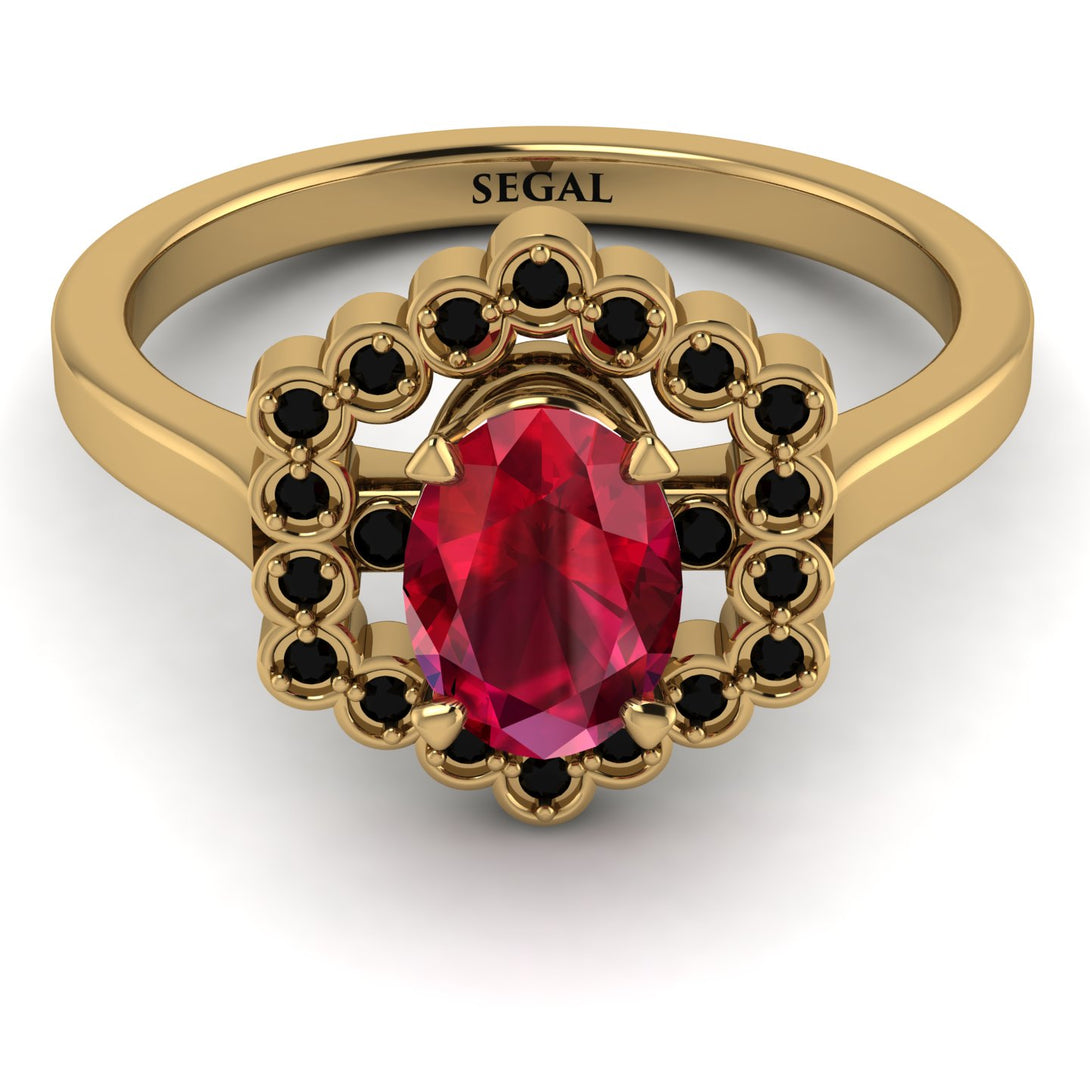 Honeycomb Halo Oval Ruby Ring - Laura No. 40