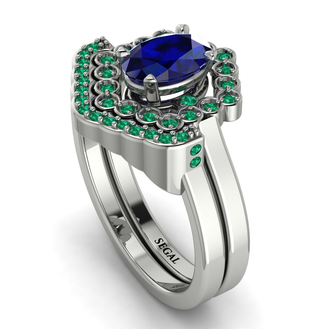 Honeycomb Halo Oval Sapphire Bridal Set - Laura No. 30