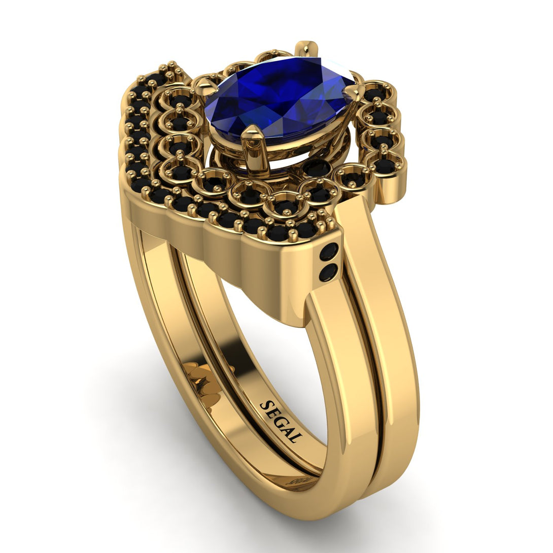 Honeycomb Halo Oval Sapphire Bridal Set - Laura No. 43