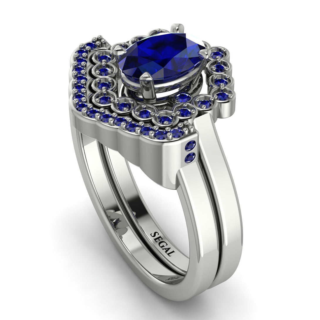 Honeycomb Halo Oval Sapphire Bridal Set - Laura No. 75