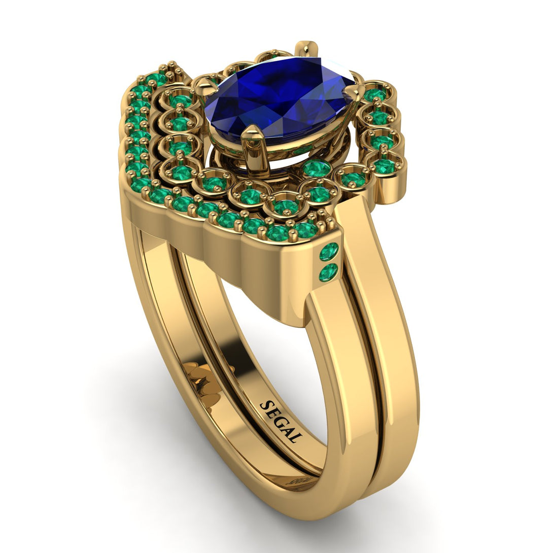 Honeycomb Halo Oval Sapphire Bridal Set - Laura No. 28