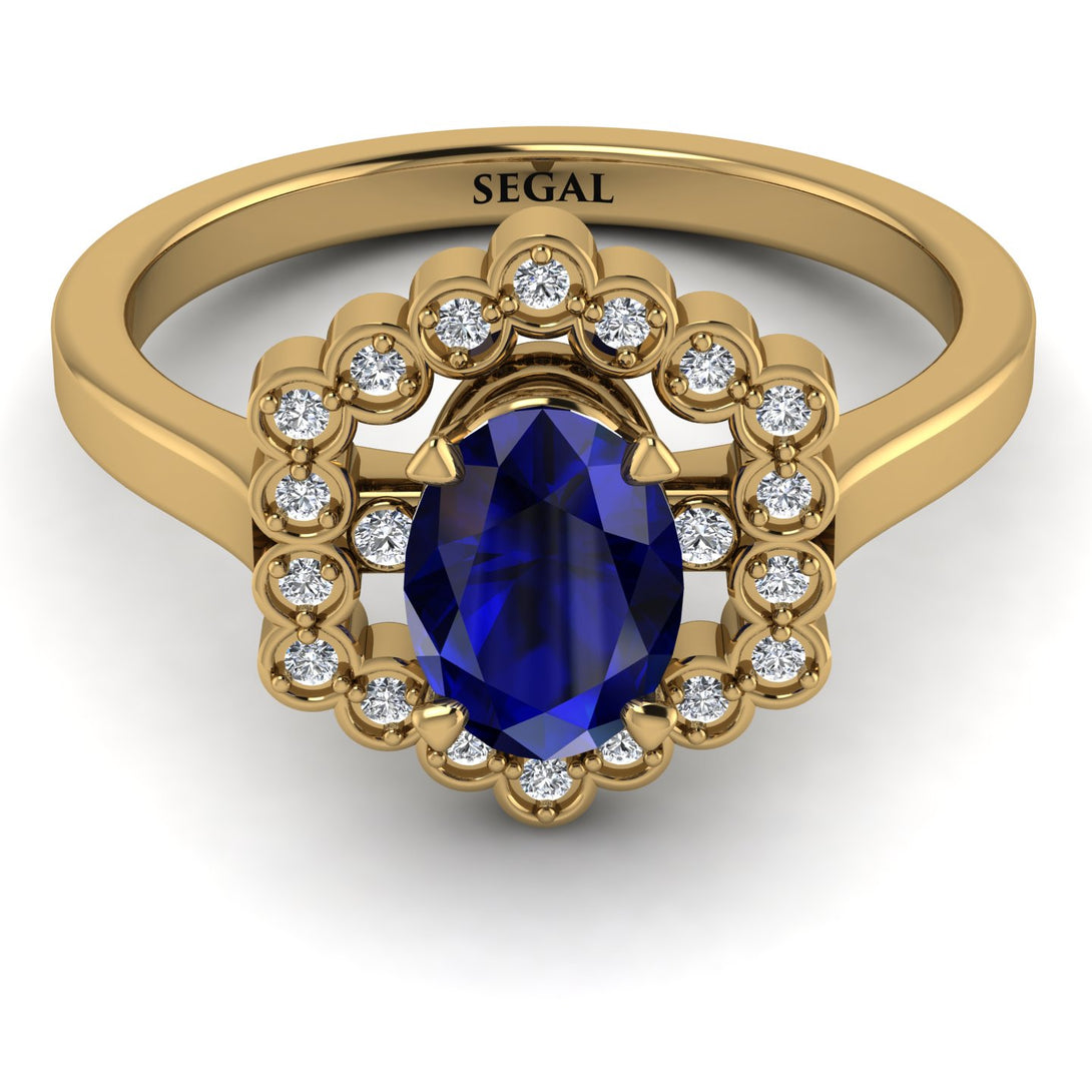 Honeycomb Halo Oval Sapphire Ring - Laura No. 13