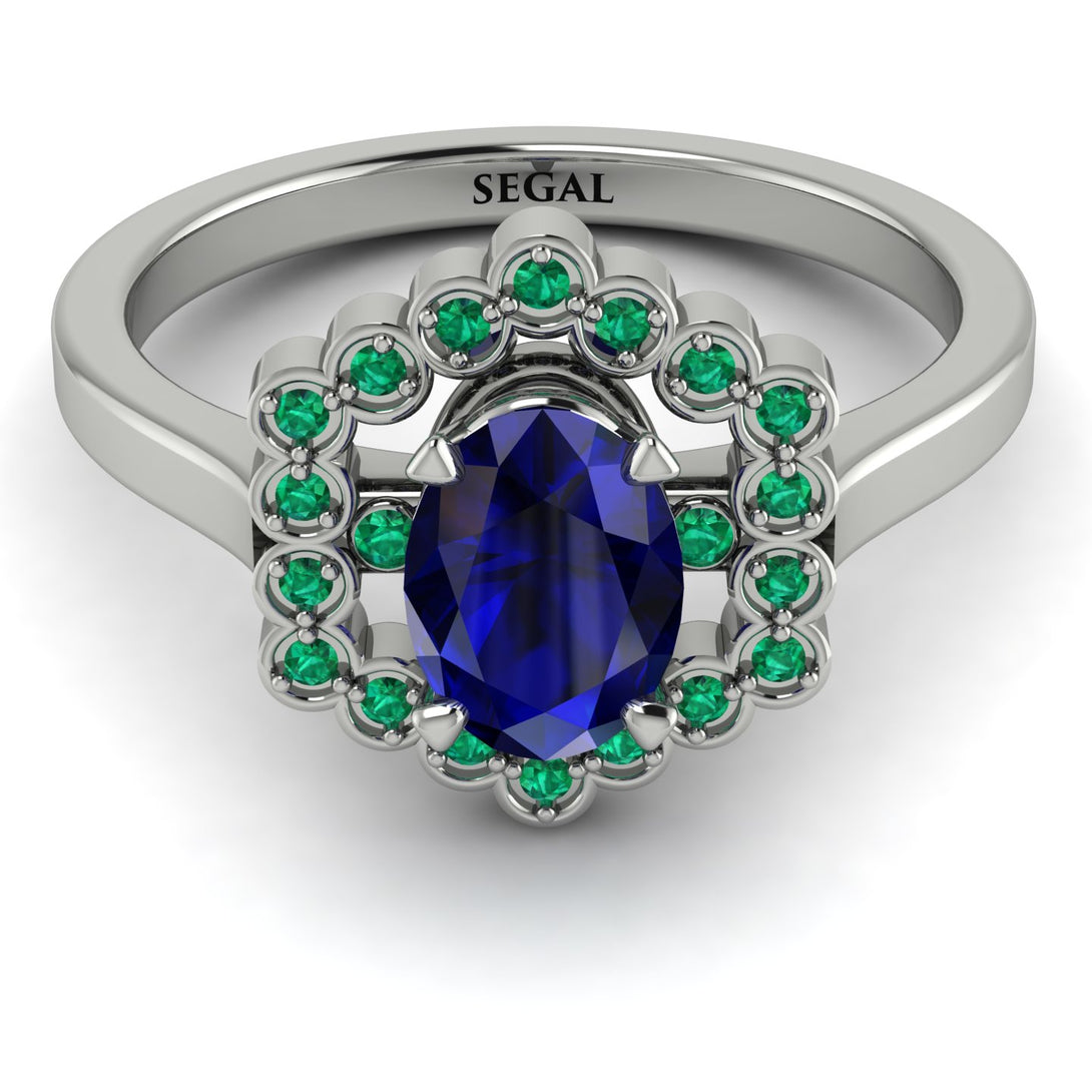 Honeycomb Halo Oval Sapphire Ring - Laura No. 30