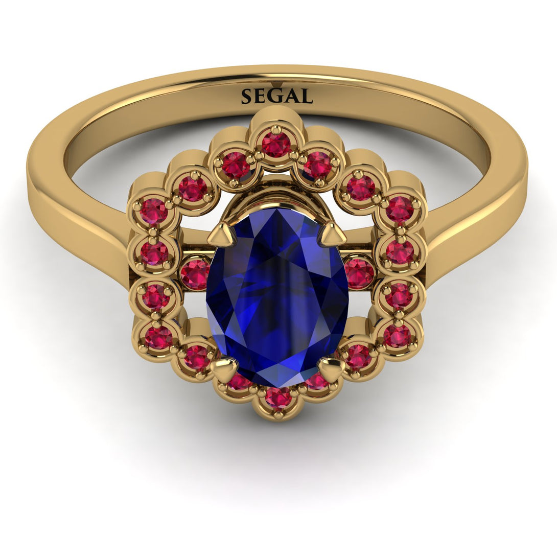 Honeycomb Halo Oval Sapphire Ring - Laura No. 58