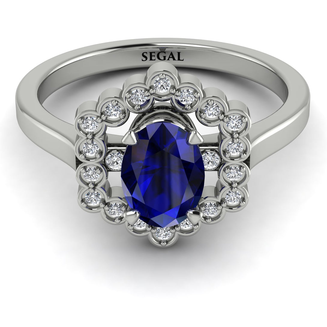 Honeycomb Halo Oval Sapphire Ring - Laura No. 15