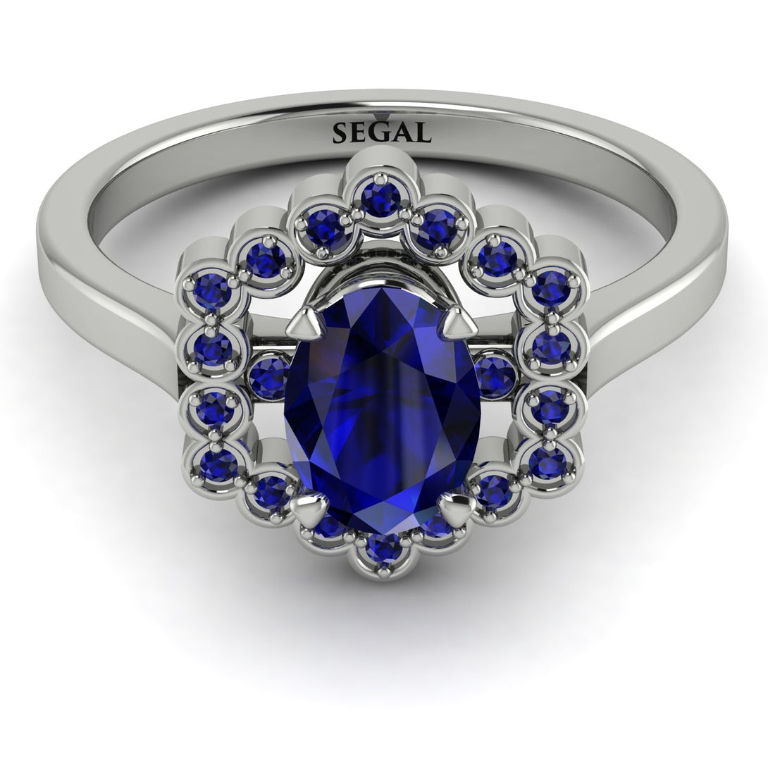 Honeycomb Halo Oval Sapphire Ring - Laura No. 75